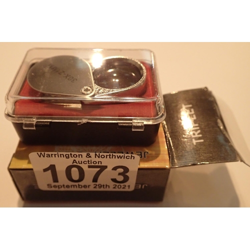 1073 - New old stock boxed stainless steel Triplet 30 x 21mm jewellers loupe. P&P Group 1 (£14+VAT for the ... 