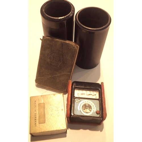 1082 - Mixed collectables to include Leica CR1.5 cased lens, two Thomas A Edison cylindrical records and li... 