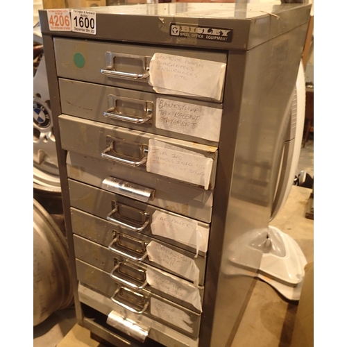 1600 - Bisley nine drawer storage cupboard H: 67 cm. one drawer missing. Not available for in-house P&P, co... 