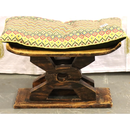 493 - Ashanti stool and hand embroidered vintage cushion, H: 33 cm. Not available for in-house P&P, contac... 