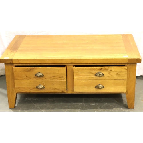 494 - Two drawer modern oak coffee table, 120 x 70 cm. Not available for in-house P&P, contact Paul O'Hea ... 