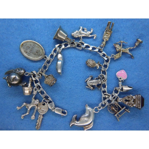 68 - 925 silver charm bracelet, 17 charms, L: 21 cm. P&P Group 1 (£14+VAT for the first lot and £1+VAT fo... 