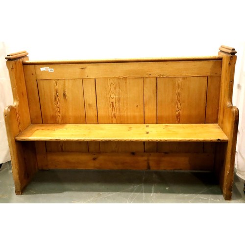 496 - A 19th century pitch pine pew of small proportions with bookrest and bible box (no key) verso, 165 x... 