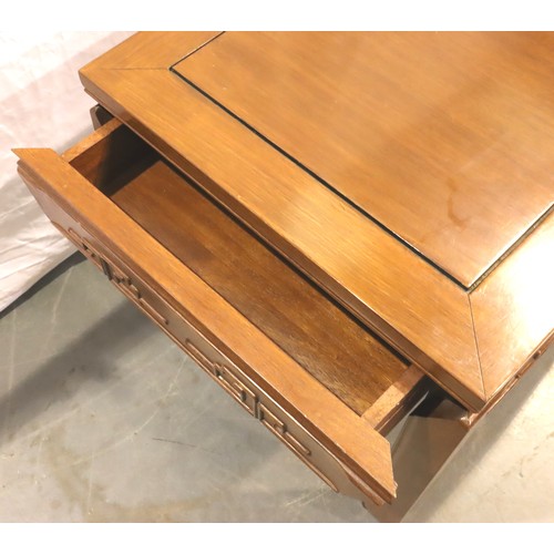 511 - Oriental hardwood lamp table with two drawers, 50 x 50 cm. Not available for in-house P&P, contact P... 