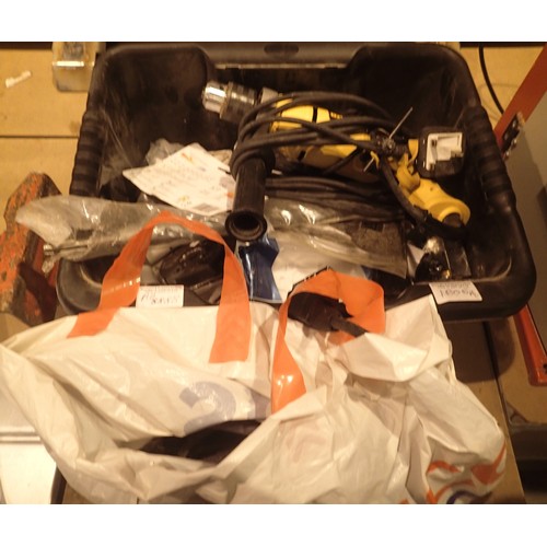 1606A - Box containing a Dewalt cored drill plus drill bits and electrical fitting and cables. Not available... 