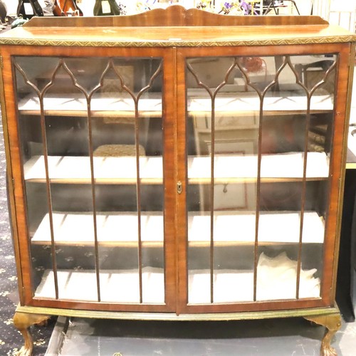 510A - Two door oak display cabinet, 119 x 38 x 125 cm H. Not available for in-house P&P, contact Paul O'He... 