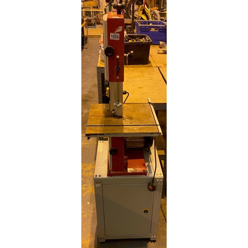 1606 - Axminster Hobby bandsaw, model HBS250N. Max cut depth 120 mm, with cabinet stand. Not available for ... 