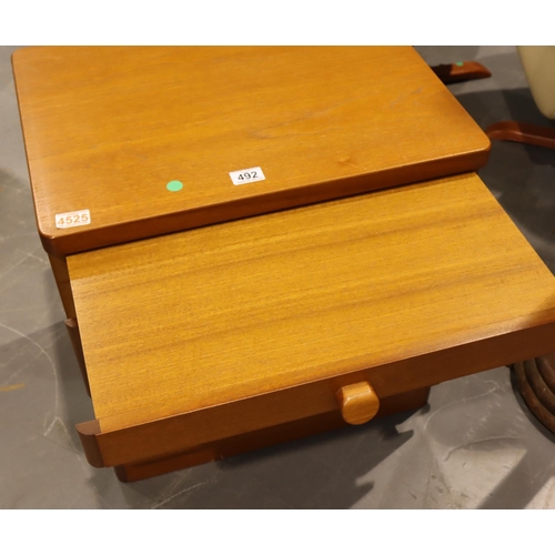 492 - Stag teak two drawer bed side cabinet 57 x 44 x 56 cm H. Not available for in-house P&P, contact Pau... 