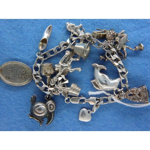 68 - 925 silver charm bracelet, 17 charms, L: 21 cm. P&P Group 1 (£14+VAT for the first lot and £1+VAT fo... 