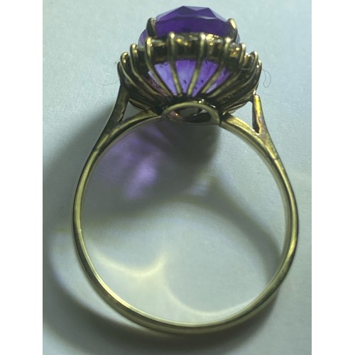 50 - 9ct gold amethyst and diamond ring, size M/N, 3.8g. Some damage to the shank and mount on ring. P&P ... 