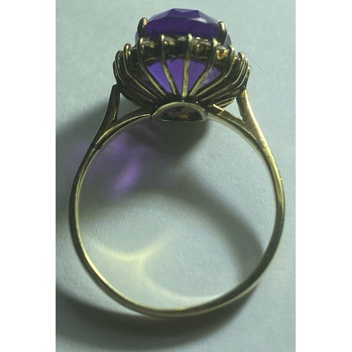 50 - 9ct gold amethyst and diamond ring, size M/N, 3.8g. Some damage to the shank and mount on ring. P&P ... 