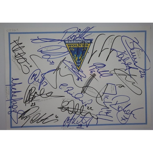 3097 - Set of Warrington Wolves rugby league squad signatures 2013. P&P Group 1 (£14+VAT for the first lot ... 