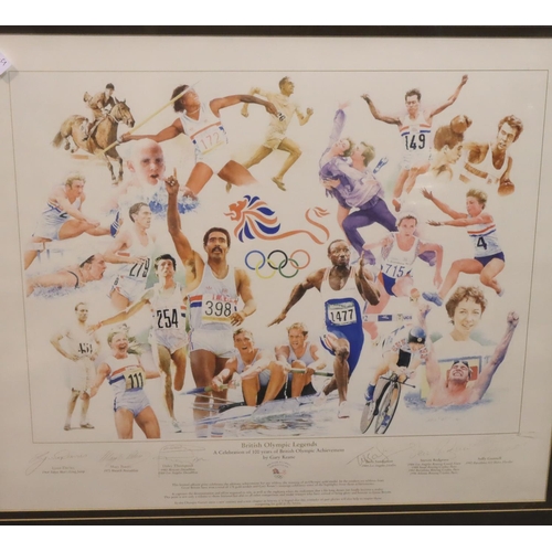 3124 - Large framed and glazed picture of former Olympic athletes, signed by Daley Thompson, Sally Gunnel, ... 