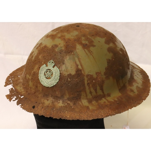 3142 - WWI relic Royal Engineers Brodie helmet, reputedly a Somme area barn find. P&P Group 2 (£18+VAT for ... 