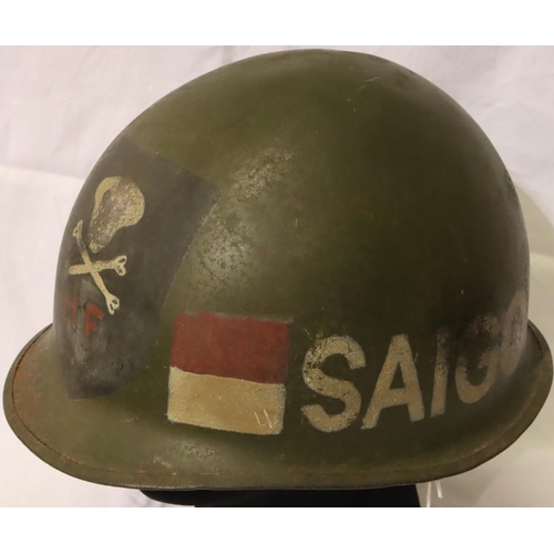 3148 - Vietnam War period ARVN Force M1 helmet, later painted. P&P Group 2 (£18+VAT for the first lot and £... 