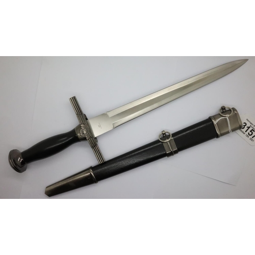 3157 - German WWII reproduction RLB officers short sword, double edged blade with domed pommel and metal mo... 