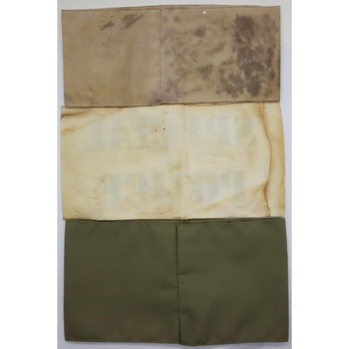 3167 - Home front interest; three aged replica printed cotton armbands; ARP, Special Police and Home Guard.... 