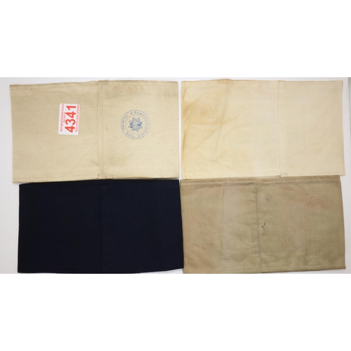 3174 - Four aged reproduction WWII printed cotton armbands, three German one British ARP. P&P Group 1 (£14+... 