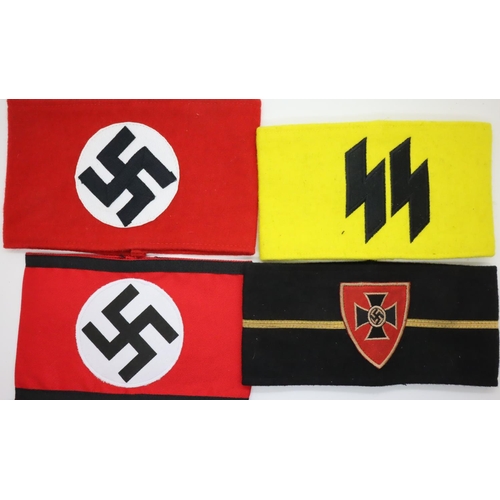 3177 - Four good quality embroidered wool replica German WWII armbands, including veterans, SS etc. P&P Gro... 