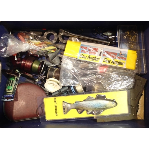 3064A - Collection of sea fishing tackle including weights, lures, hooks, reels etc. Not available for in-ho... 