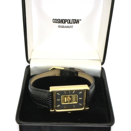 121 - Swiss wristwatch, the black rectangular dial set with a fine gold ingot. P&P Group 1 (£14+VAT for th... 