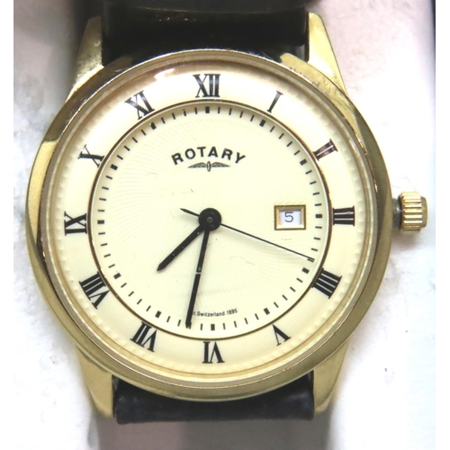 123 - Rotary; two gents wristwatches, one gold plated, the other stainless steel, both require batteries. ... 