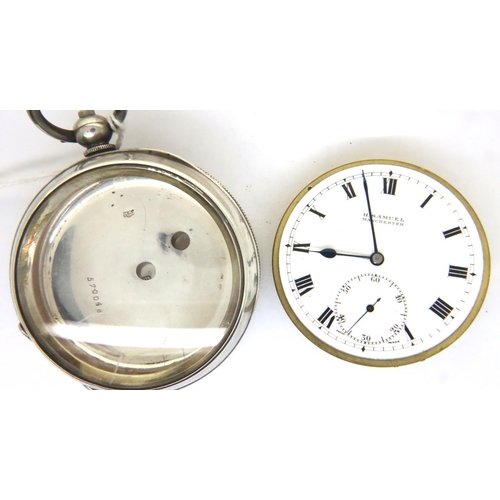 92 - 925 silver cased, key wind pocket watch, twelve jewel movement dial and movement marked H. Samuel, M... 