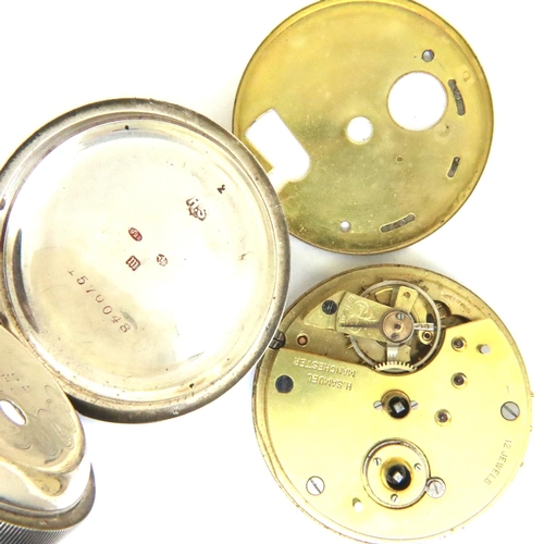 92 - 925 silver cased, key wind pocket watch, twelve jewel movement dial and movement marked H. Samuel, M... 