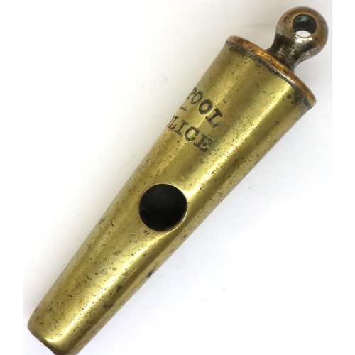 159 - Victorian brass Beaufort whistle marked for Liverpool city police. P&P Group 1 (£14+VAT for the firs... 