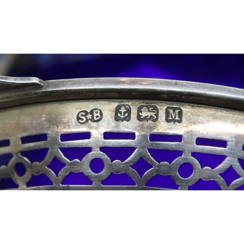 156 - Hallmarked silver dish of Quaich form S&B Birmingham assay and a small bowl with glass liner. P&P Gr... 