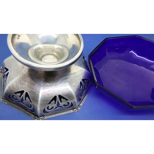 156 - Hallmarked silver dish of Quaich form S&B Birmingham assay and a small bowl with glass liner. P&P Gr... 