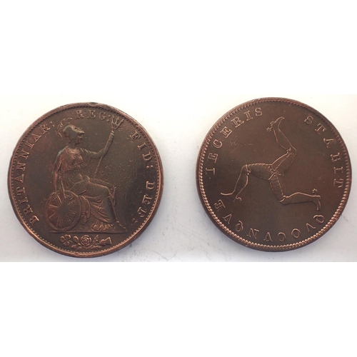 3148 - 1839 and 1854 halfpenny tokens of Queen Victoria, including Isle Of Man. P&P Group 1 (£14+VAT for th... 