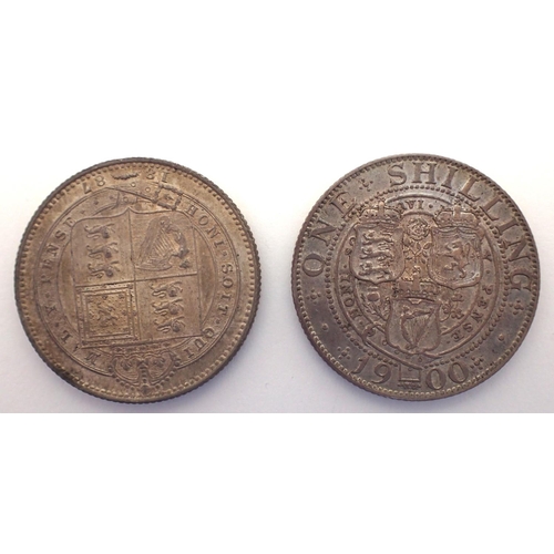 3155 - Two silver shillings of Queen Victoria, our grade EF. P&P Group 1 (£14+VAT for the first lot and £1+... 