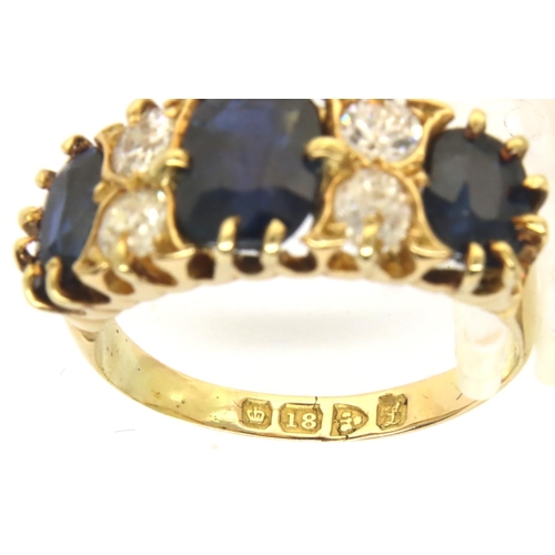 35 - Substantial 18ct gold sapphire and diamond set ring, Chester assay 1911, size K/L, 4.0g. Shank sligh... 