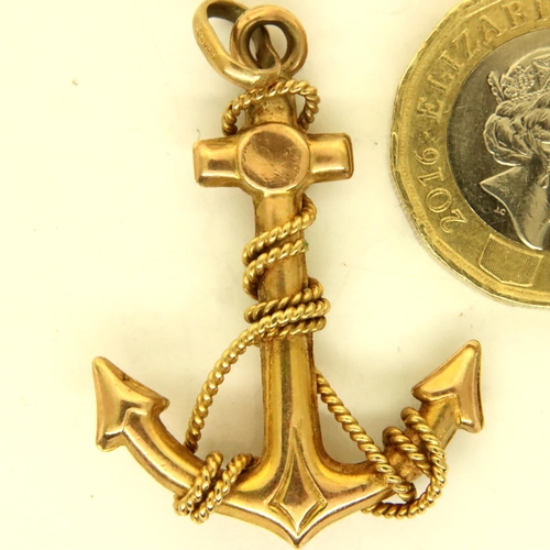 30 - 9ct yellow gold Royal Navy fouled anchor pendant, 3.6g. P&P Group 1 (£14+VAT for the first lot and £... 