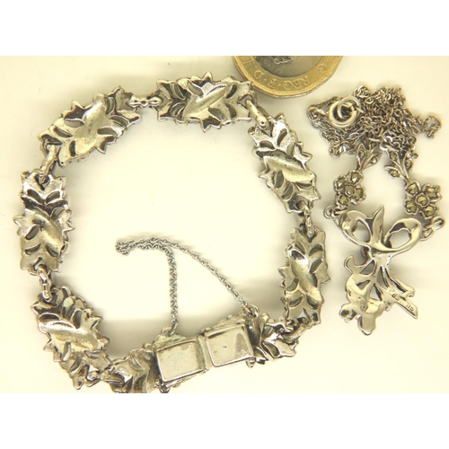 34 - Sterling silver and marcasite necklace and bracelet. P&P Group 1 (£14+VAT for the first lot and £1+V... 