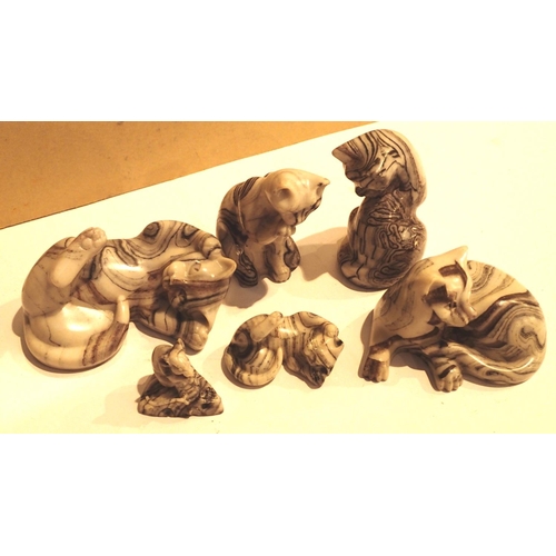 1117 - Six miniature cat figurines with black stripes. P&P Group 1 (£14+VAT for the first lot and £1+VAT fo... 