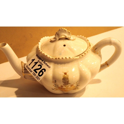 1126 - Shelley Bachelor teapot with Blackpool Crest decoration, reg no 272101, L: 15 cm. P&P Group 2 (£18+V... 