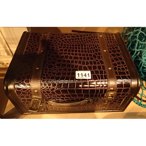 1141 - Crocodile effect small jewellery storage suitcase. Not available for in-house P&P, contact Paul O'He... 