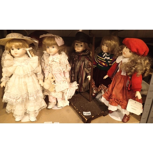 1146 - Six Leonardo Collection porcelain dolls on stands. Not available for in-house P&P, contact Paul O'He... 