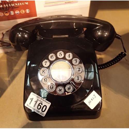 1160 - Black, GPO746 Retro push button telephone replica of the 1970s classic, compatible with modern telep... 