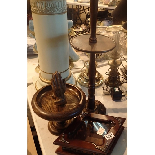 1225 - Collection of wooden items including a smokers stand. Not available for in-house P&P, contact Paul O... 