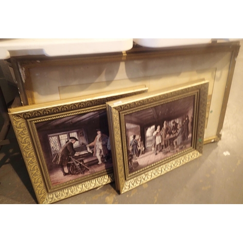 1228 - Large framed and glazed print of a Russian river scene and two further gilt prints. Not available fo... 