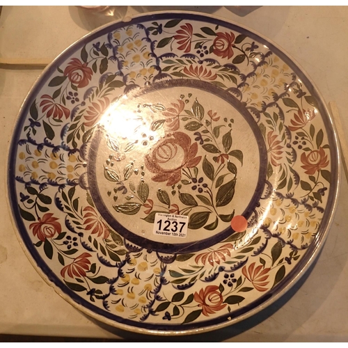 1237 - 19th century Italian faience charger, D: 37 cm. 1 cm chip beneath rim, 1 cm chip to rim, crazed thro... 