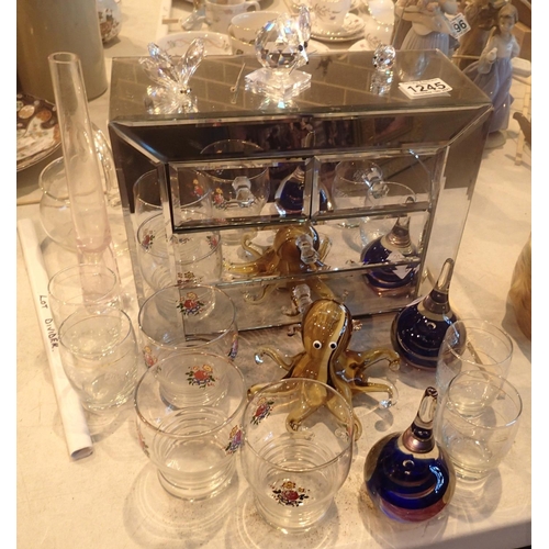 1245 - Mixed items including drinking glasses, three Swarovski animals and a mirrored jewellery box with co... 