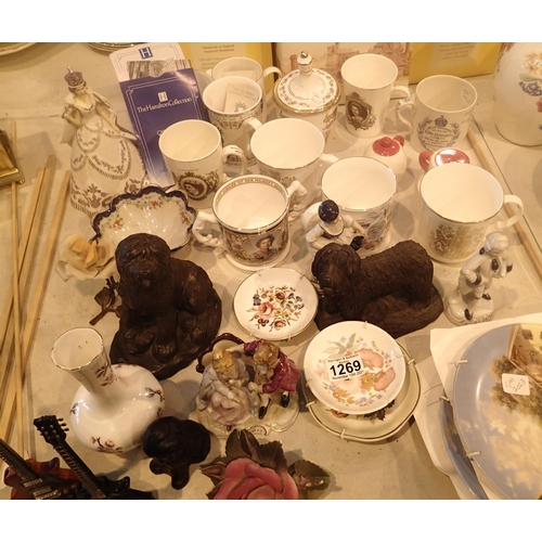 1269 - Mixed ceramics to inlude Capodimonte, Wedgwood pin tray, Coronation mugs, Heredites dog figurines et... 