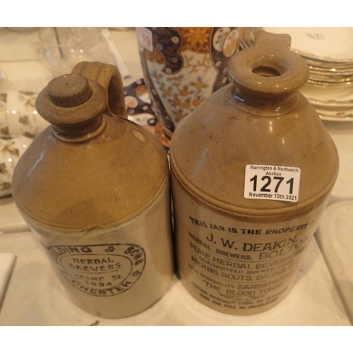1271 - Two antique earthenware flagons. Not available for in-house P&P, contact Paul O'Hea at Mailboxes on ... 