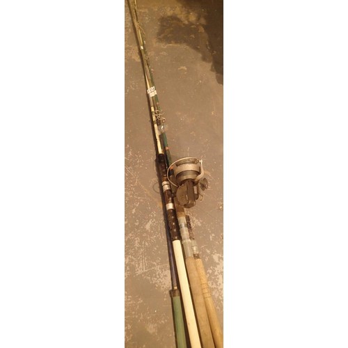1134 - Collection of mainly fibreglass fishing rods and a safety reel. Not available for in-house P&P, cont... 