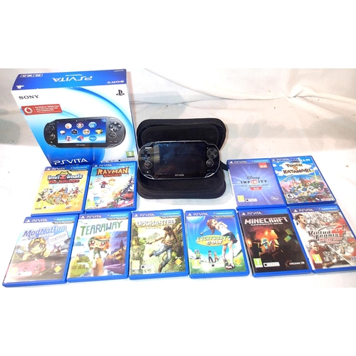 2176 - Sony PlayStation Vita handheld console, 3G/WIFI enabled, boxed with papers and accessories, travel c... 