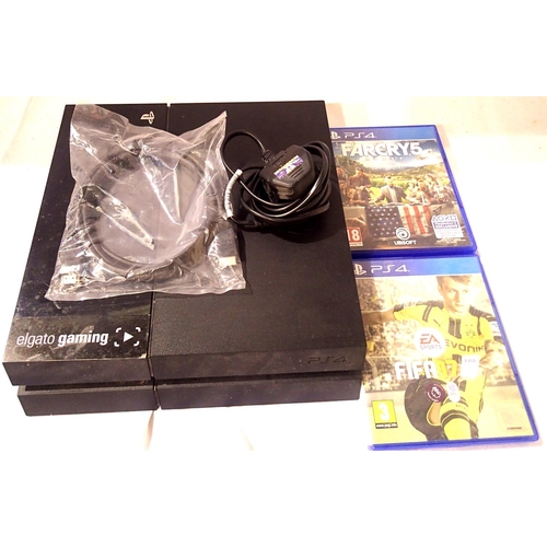 2177 - Sony Playstation 4 console, power cable, HDMI and two games, lacking controller. P&P Group 3 (£25+VA... 